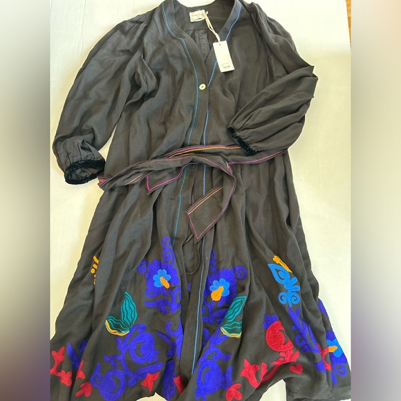 Forte Forte Floral Print Belted Midi Dress Size Medium NWT Black Multi - Picture 2 of 6